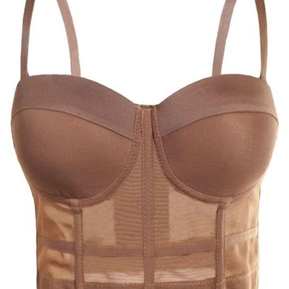 MICAS Neutral Mesh Bustier Crop Top Size Med - Picture 8 of 8